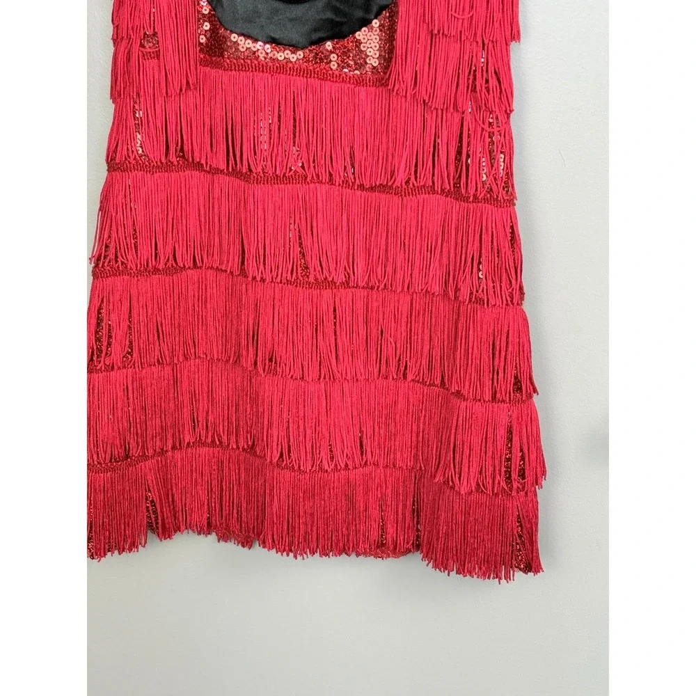 Weissman‎ Dance Costume Dress Kids LC Red Nylon Spandex Fringe Sequin 8810